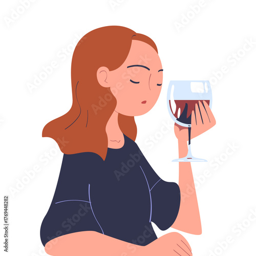 Woman with Alcohol Drink and Beverage in Glass Vector Illustration