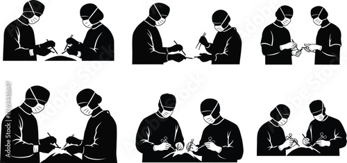 Silhouettes of surgeons performing an operation