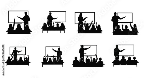 Silhouettes of teachers and students in a classroom