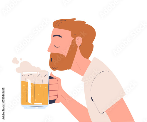 Man with Alcohol Drink and Beverage in Mug Vector Illustration