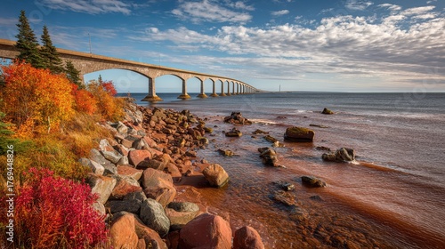 Confederation bridge in prince edward island during autumn season
