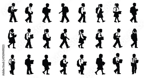 Silhouette of students walking back to school concept