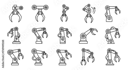 Collection of various robotic arm designs, showcasing different configurations and functionalities for industrial automation.
