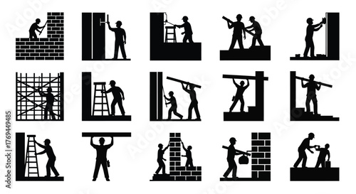 Silhouette of construction worker activity vector illustration