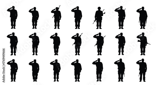 Silhouette of soldiers saluting