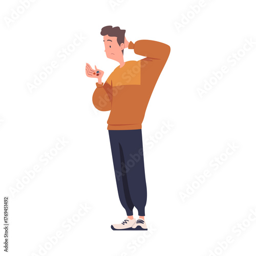 Man with Empty Pockets Counting Coins Vector Illustration