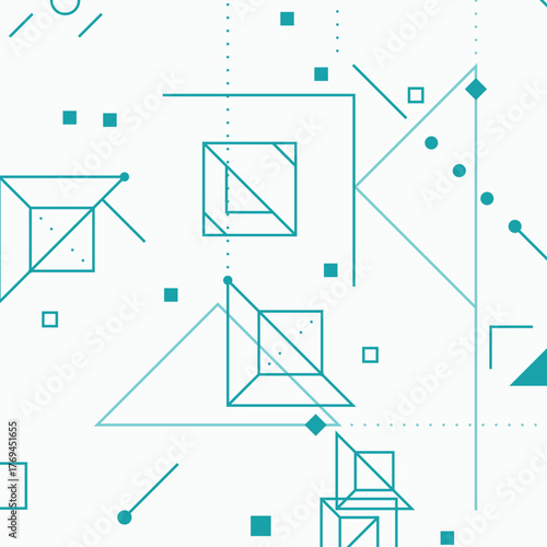 Geometric shapes pattern background. Vector abstract modern line art. Triangle and rectangular square shapes with dots and lines