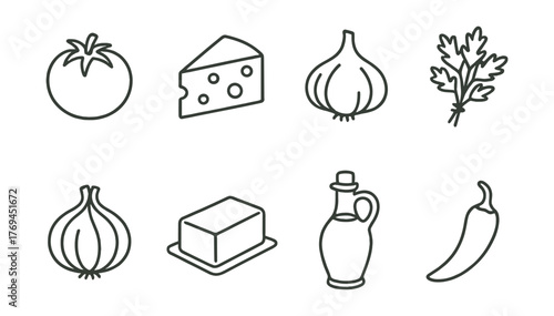 The image is a collection of food items, including vegetables and dairy products