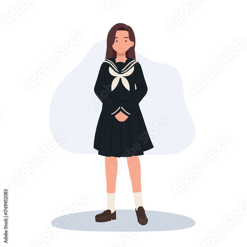 Japanese school girl. Kawaii schoolgirl character in a uniform standing confidently