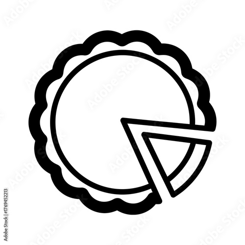 Outline Pie Icon with Scalloped Crust and Removed Slice Vector