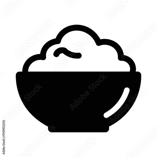 Black and White Bowl Icon with Fluffy Food Substance