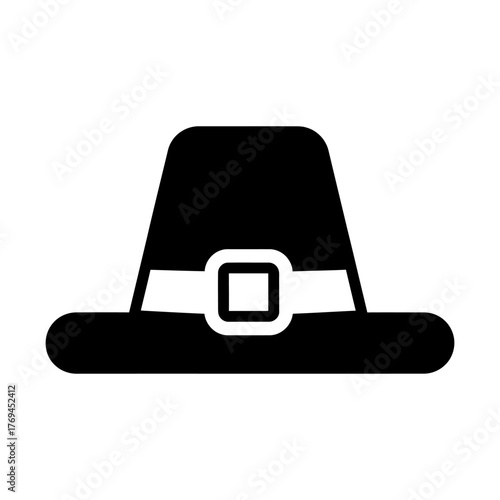 Black Pilgrim Hat Icon with White Band and Buckle Design