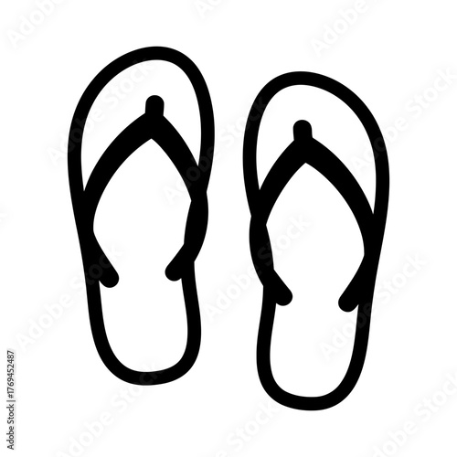 Minimalist Black Outline Vector Illustration of Two Summer Flip-Flops