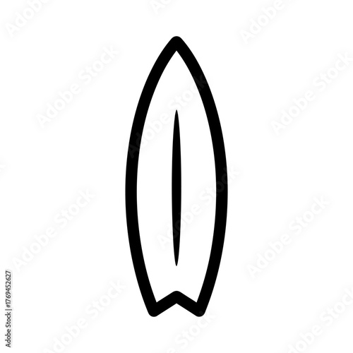 Simple Black Outline Surfboard Icon on Clean White Background