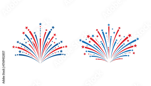 Patriotic fireworks bursting with vibrant red white and blue colors