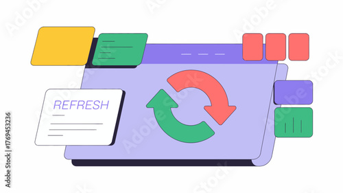 Abstract illustration of a refresh icon within a web browser window symbolizing data update or cycle completion