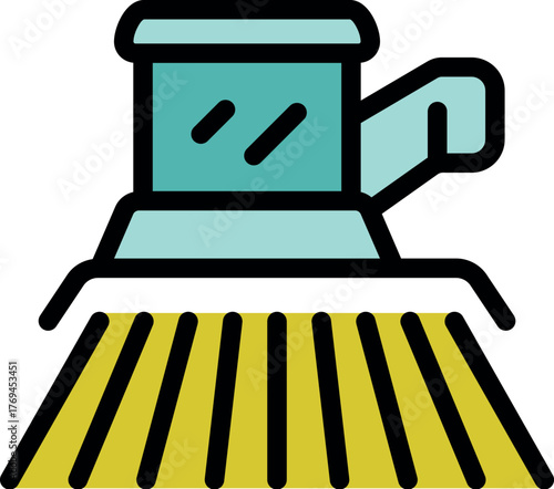 Combine harvester working on wheat field icon illustration in filled outline style