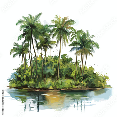 Galibi Nature Reserve. Galibi Nature Reserve hand drawn watercolor illustration