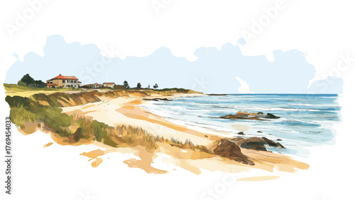 La Paloma and Cabo Polonio Beaches. La Paloma and Cabo Polonio Beaches hand drawn watercolor illustration