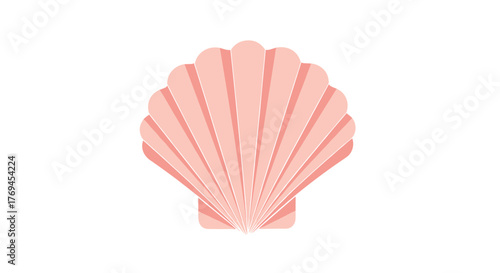 A simple and elegant pink scallop seashell illustration with a soft, minimalist design on a clean white background.