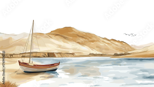 Paracas National Reserve. Paracas National Reserve hand drawn watercolor illustration