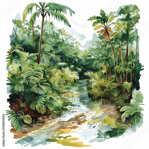 Raleighvallen Nature Reserve . Raleighvallen Nature Reserve  hand drawn watercolor illustration