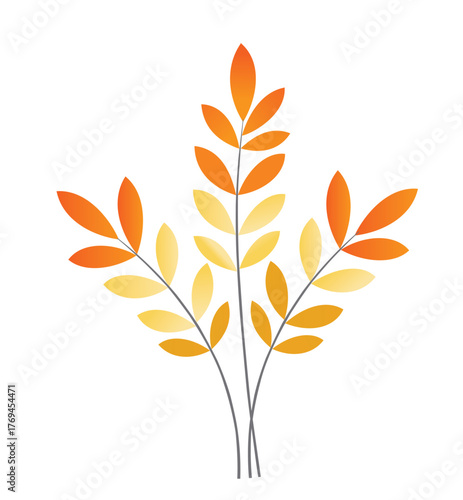 Isolated vector illustration of autumn maple leaves and a tree design set with orange and yellow color for nature fall decoration.