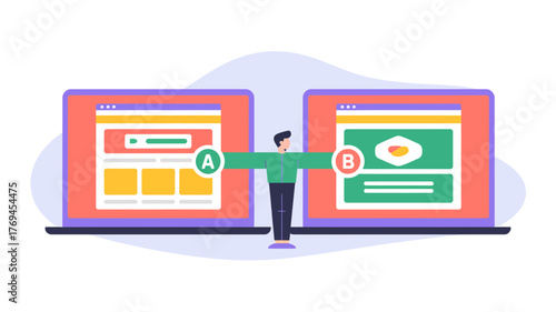 Person choosing between two different website designs on laptops representing a b testing for user experience improvement