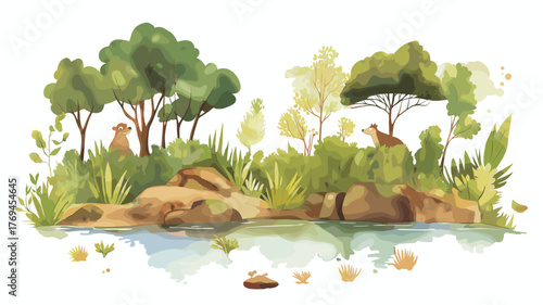 Ybycui National Park. Ybycui National Park hand drawn watercolor illustration