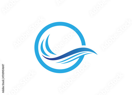 Blue Ocean Waves in Circle Logo Design Sea Water Current Flow Ripple Brand Symbol