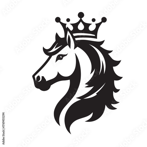 black and white horse wearing crown logo vector