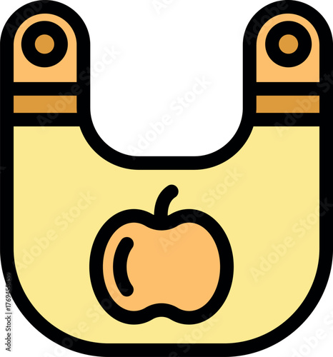 Yellow baby bib with apple print, designed to keep clothes clean during feeding