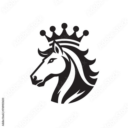 black and white horse wearing crown logo vector