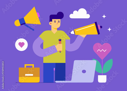 businessman with a briefcase and megaphone