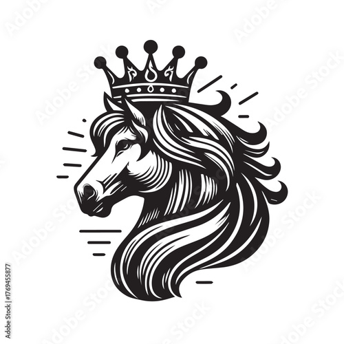 black and white horse wearing crown logo vector