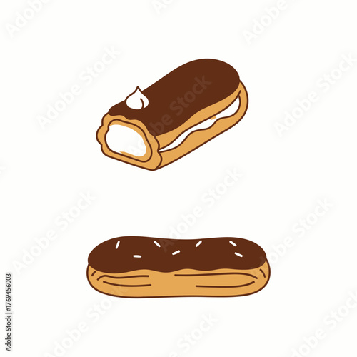 Delicious Eclair Pastry with Cream Filling and Chocolate Glaze