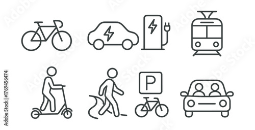 Series of icons for different modes of transportation, including bicycles
