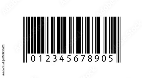 A barcode with the numbers 012345678905 printed below the bars, used for scanning products.