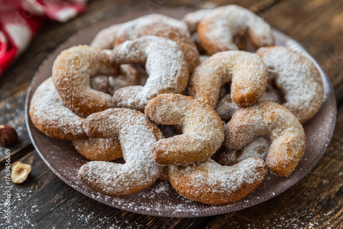 Traditional German or Austrian Vanillekipferl vanilla kipferl cookies	