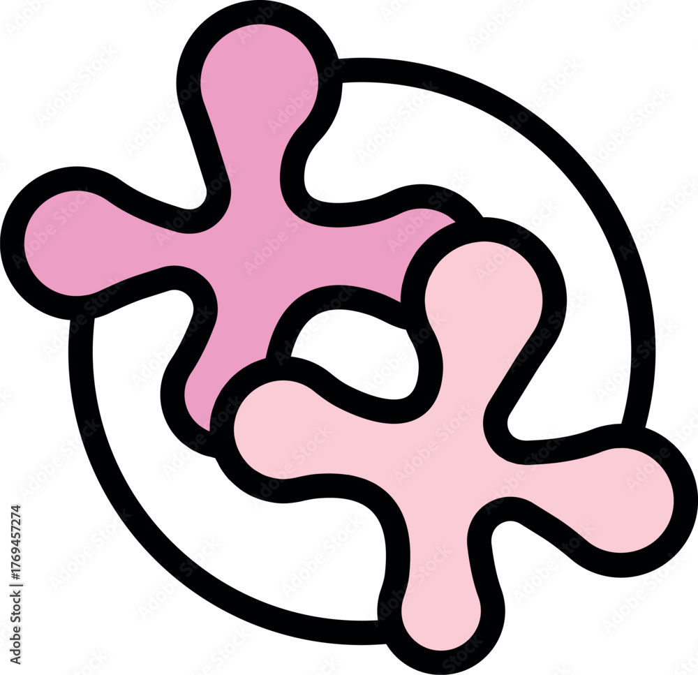 Obraz premium Pink microbes rotating inside a circle, representing cell division and reproduction in biology