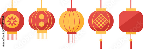 Assorted Red and Yellow Chinese Lanterns with Tassels for Lunar New Year