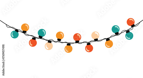 A festive string of colorful round light bulbs illuminates a joyful atmosphere, perfect for celebrations and holidays.