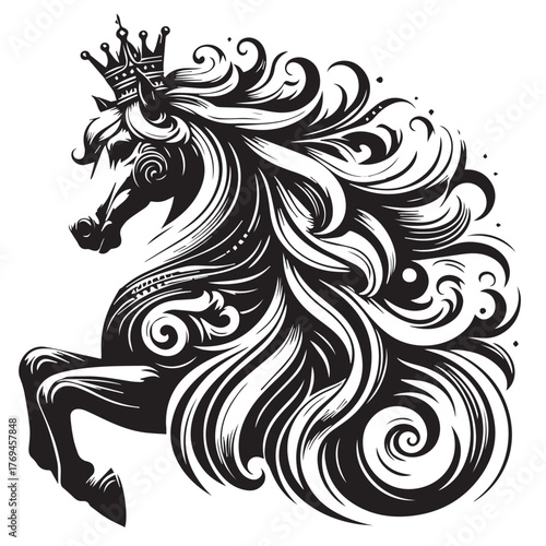 black and white horse wearing crown logo vector