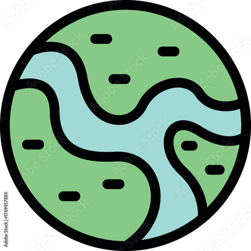 Simple icon of planet earth showing rivers and continents