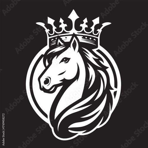 black and white horse wearing crown logo vector