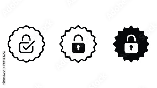 Vector art of Secure access verification badge set of security icons with padlock and check mark for authentication and authorization