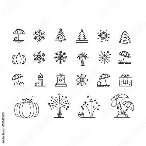 Set of outline icons about holidays and events editable stroke vector illustration