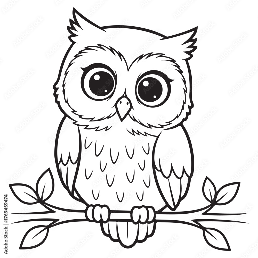 Fototapeta premium owl Character Vector, Coloring Book Page with owl
