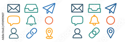 Colorful icons representing communication and navigation tools in a simple layout suitable for digital design