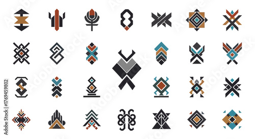 Set of Abstract Geometric Tribal Style Vector Icons.